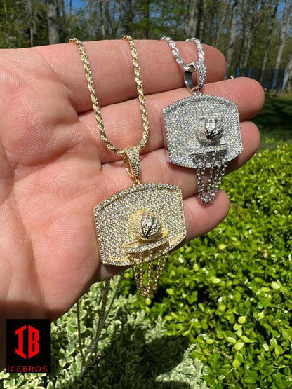 Men's MOISSANITE Iced Out Basketball Hoop Pendant Necklace Passes Diamond Tester