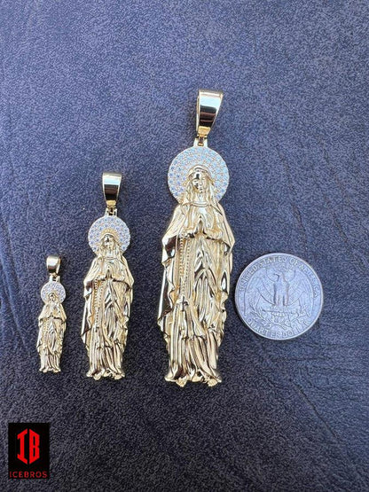 MOISSANITE 925 Sterling Silver Virgin Mary Guadalupe Pendant Iced Necklace