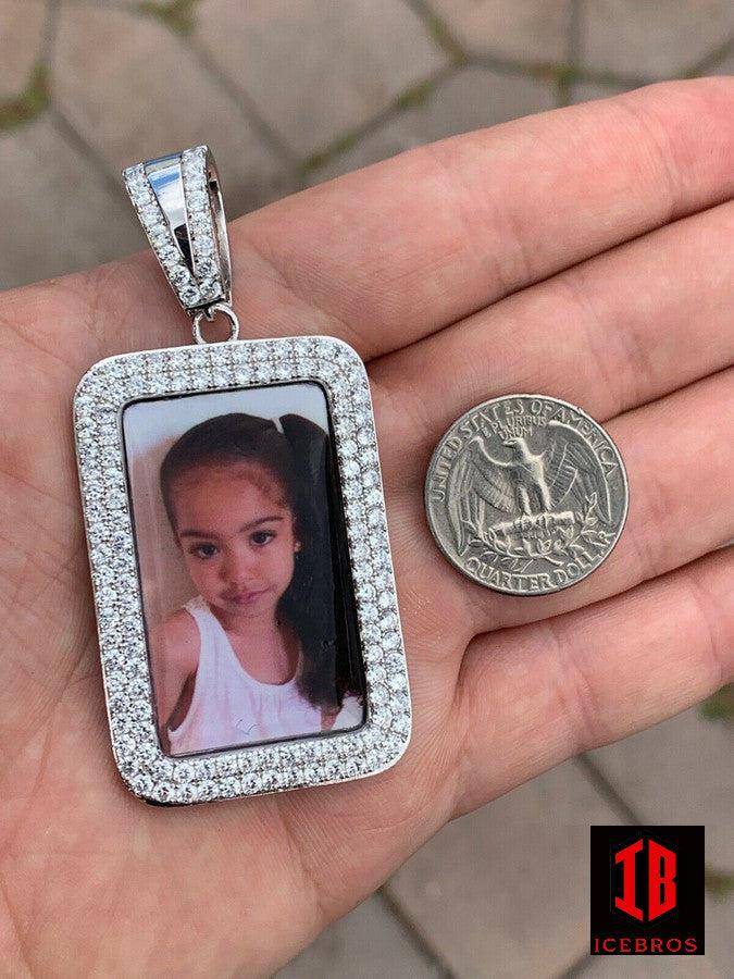 925 Sterling Silver Custom Photo Charm Pendant Iced Memory MOISSANITE