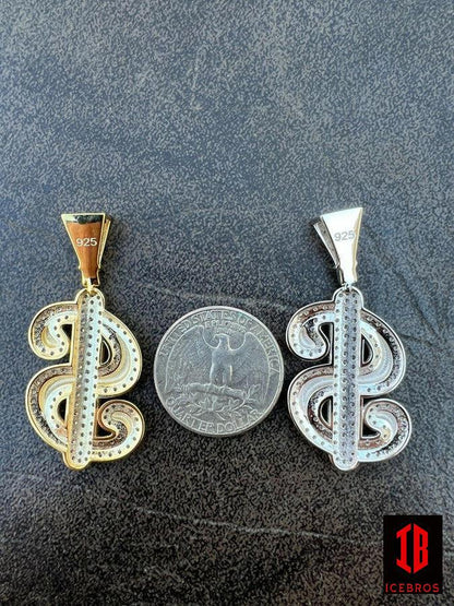 MOISSANITE 925 Sterling Silver Iced Dollar Bill $ Sign Money Hip Hop Pendant Charm