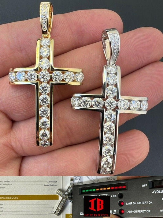 MOISSANITE 925 Sterling Silver Gold Real Iced Diamond Tennis Cross Pendant Passes Diamond Test