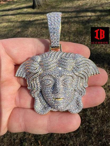 Moissanite Medusa Head Pendant - 925 Sterling Silver Vermeil Large 3inch Iced Out Hip Hop Pendant Pass Diamond Tester