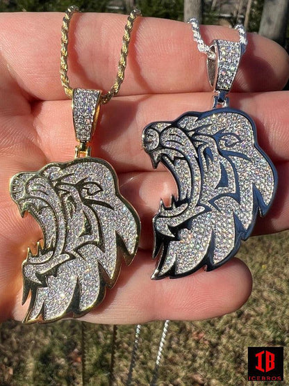 MOISSANITE Real 925 Sterling Silver Iced 3D Face Lion King Leo Hip Hop Necklace