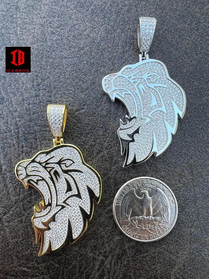 MOISSANITE Real 925 Sterling Silver Iced 3D Face Lion King Leo Hip Hop Necklace