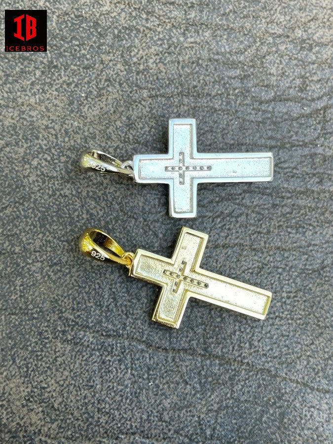 Natural Diamond Cross Pendant Necklace 1inch Men's Ladies VS G 925 Sterling Silver Gold