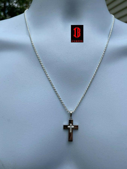 Natural Diamond Cross Pendant Necklace 1inch Men's Ladies VS G 925 Sterling Silver Gold