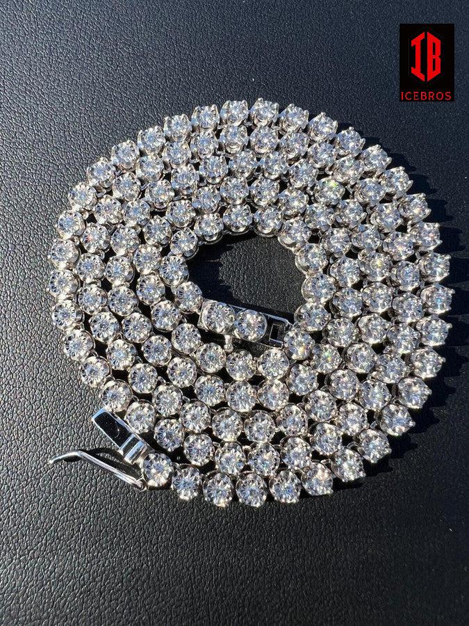 3mm Natural Real VS D Diamond Illusion Set Tennis Necklace 925 Sterling Silver 2-3ct