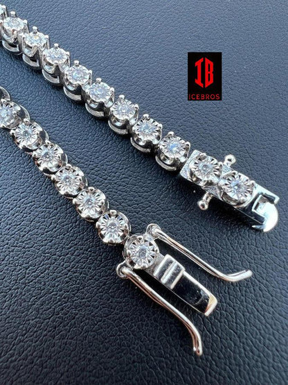 3mm Real Natural VS Diamond Illusion Set Tennis Bracelet  925 Sterling Silver