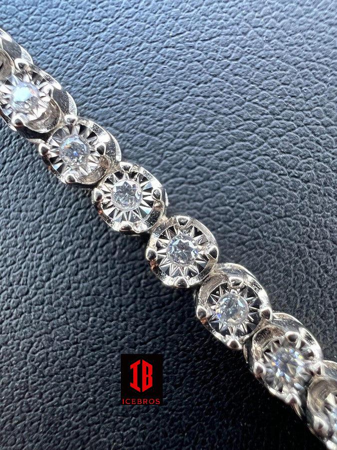 3mm Real Natural VS Diamond Illusion Set Tennis Bracelet  925 Sterling Silver