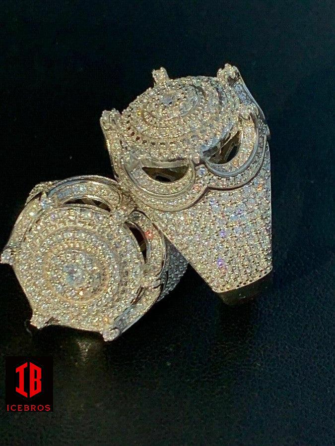 Men's Large Solid 925 Silver 5ct King Crown Diamond Pinky RING HIP-HOP Bust Down (CZ)