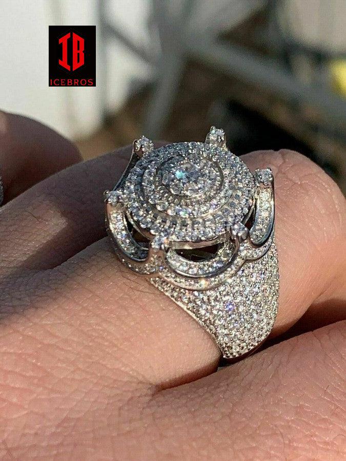 Men's Large Solid 925 Silver 5ct King Crown Diamond Pinky RING HIP-HOP Bust Down (CZ)