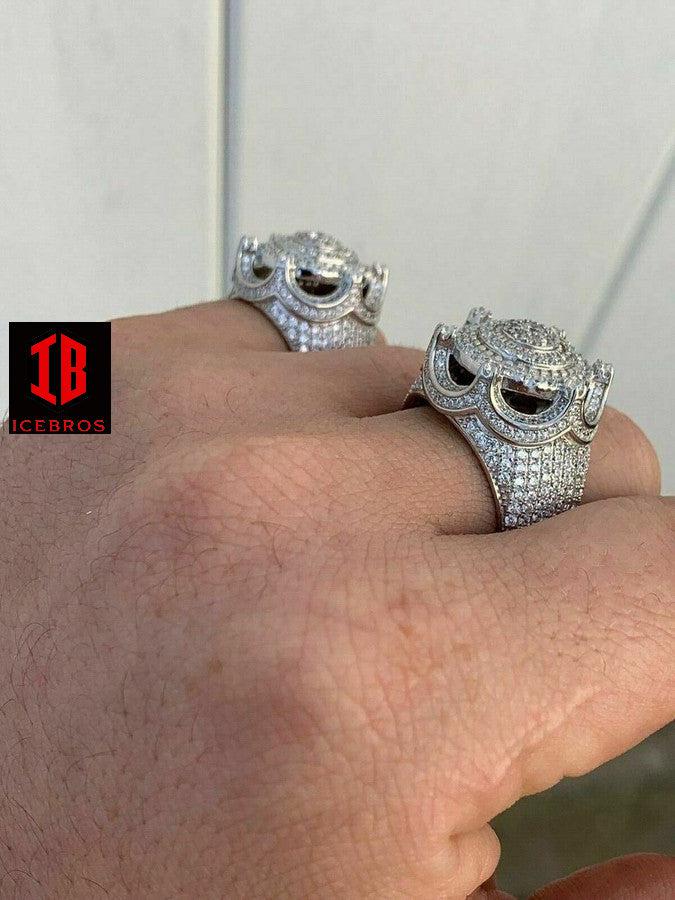 Men's Large Solid 925 Silver 5ct King Crown Diamond Pinky RING HIP-HOP Bust Down (CZ)