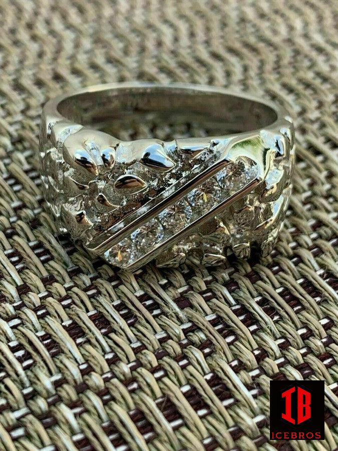 925 Sterling Silver ICED MOISSANITE Vermeil Gold Nugget Ring