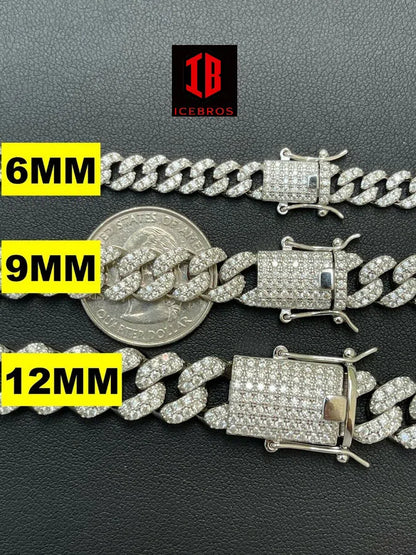 Different sizes of White Gold Miami Curb Cuban Link Bracelet With Diamond Moissanite Box Clasp 925 Sterling Silver Bracelet