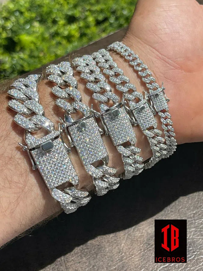 WHITE GOLD Real Miami Cuban Link Bracelet Iced Diamond Out Solid 925 Sterling Silver HEAVY