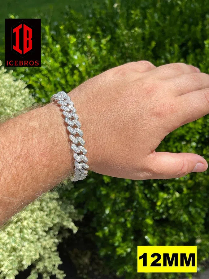 WHITE GOLD Real Miami Cuban Link Bracelet Iced Diamond Out Solid 925 Sterling Silver HEAVY