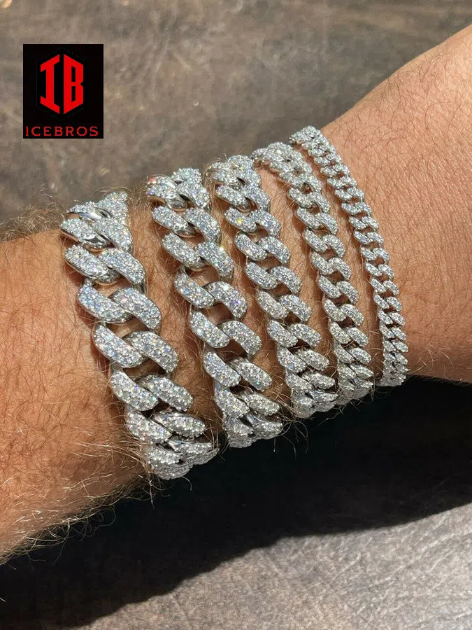 WHITE GOLD Real Miami Cuban Link Bracelet Iced Diamond Out Solid 925 Sterling Silver HEAVY