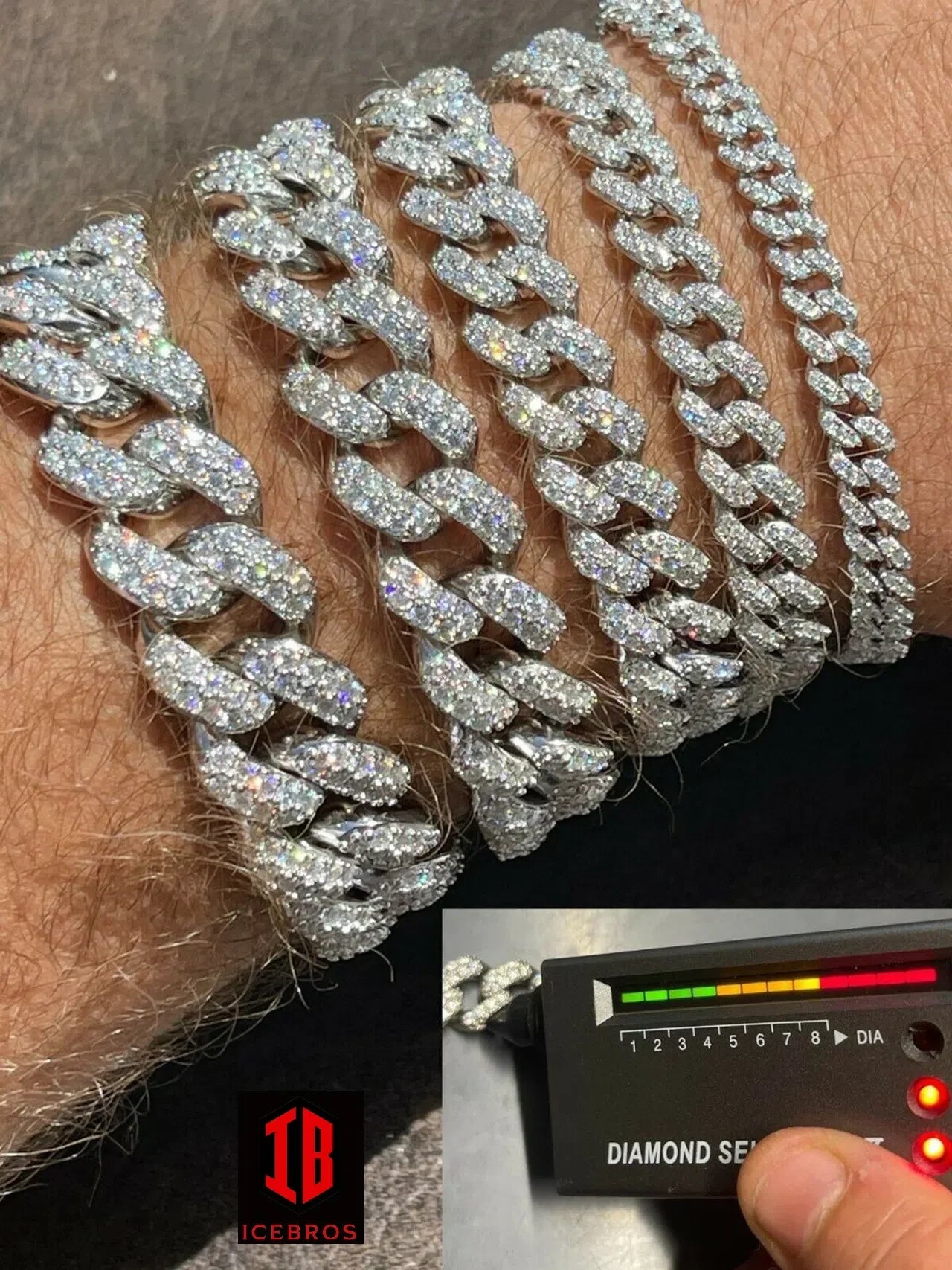 White Gold Miami Curb Cuban Link Bracelet Diamond Moissanite 925 Sterling Silver Bracelet