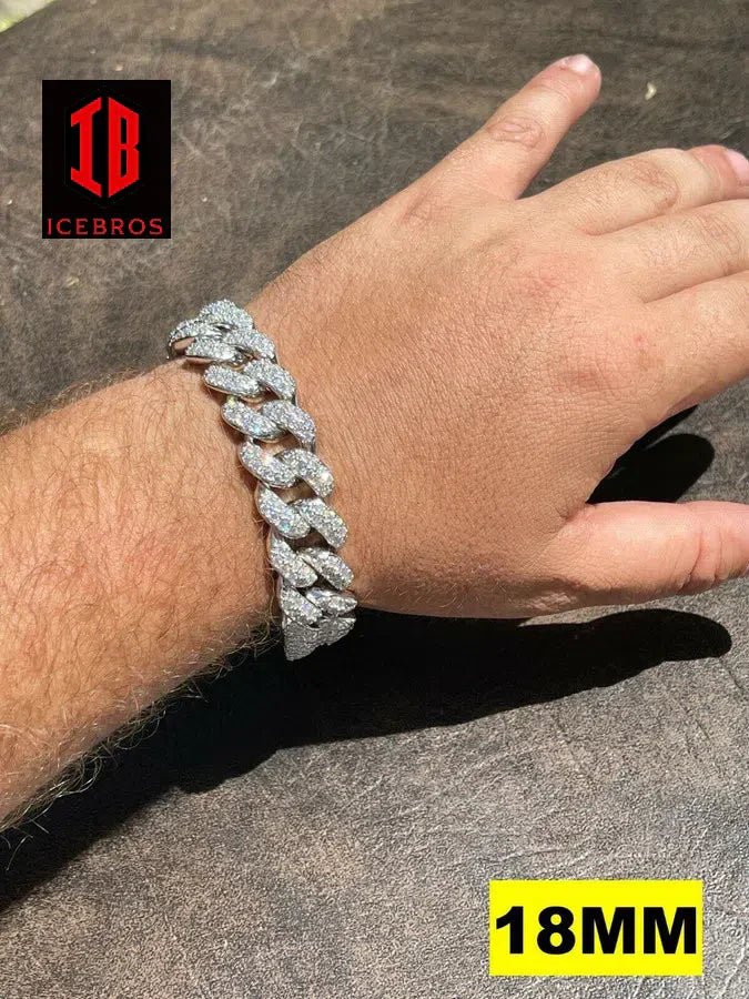 18mm White Gold Miami Curb Cuban  Bracelet For Mens 