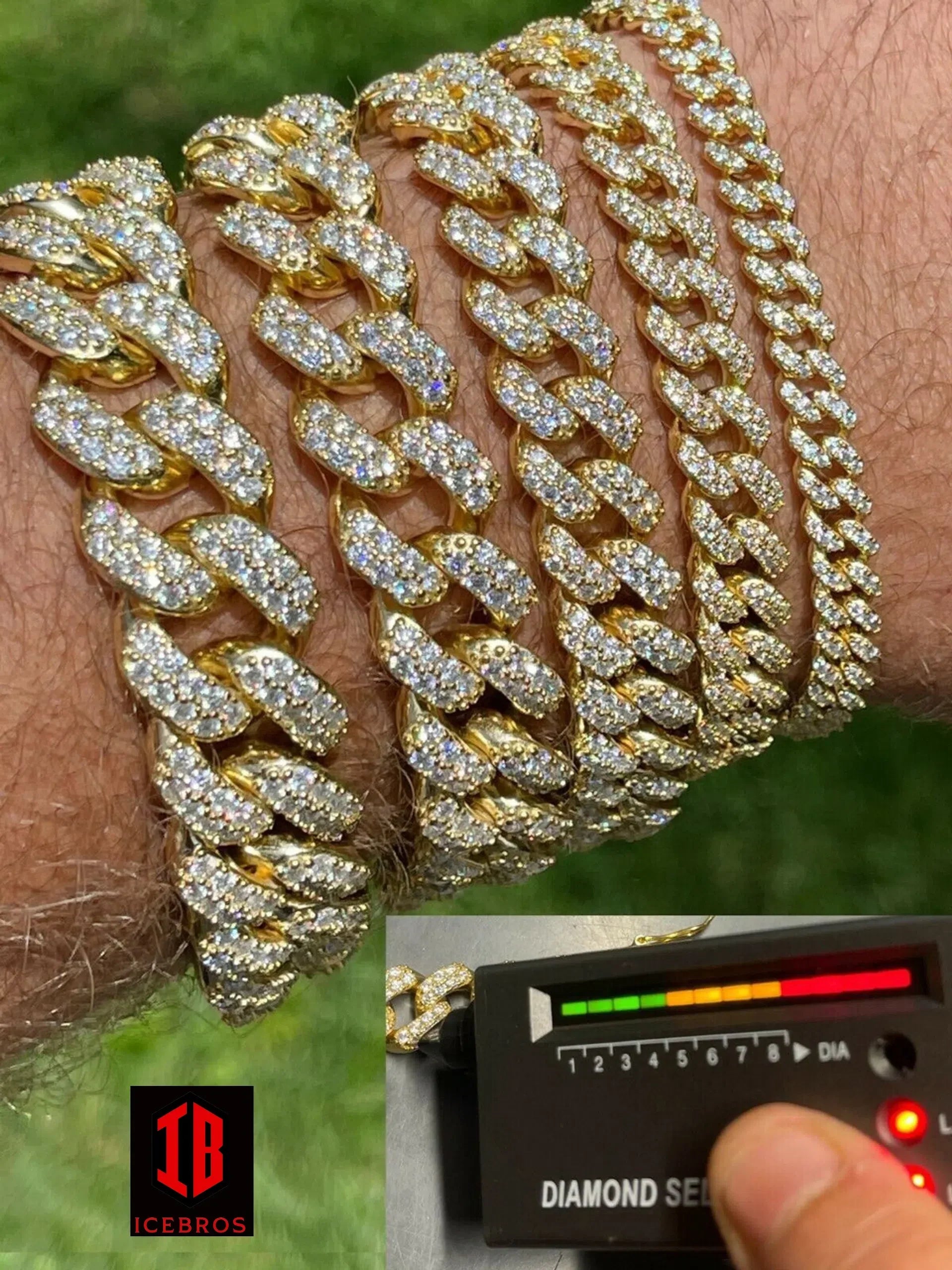 Yellow Gold Miami Curb Cuban Link Bracelet Vvs Moissanite Diamond 925 Sterling Silver Bracelet