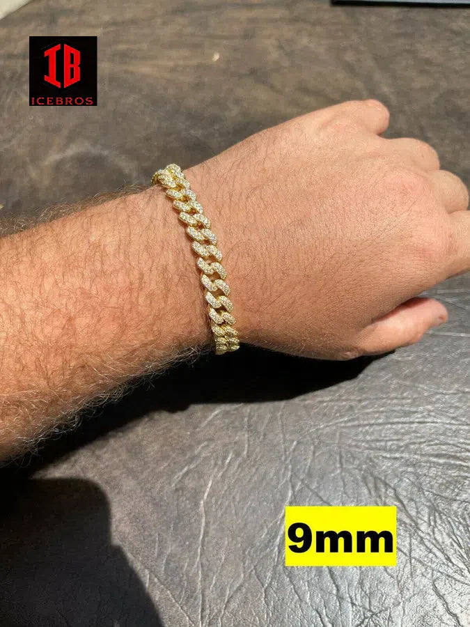 Yellow Gold Miami Curb Cuban Link Bracelet For Mens on Men's Model Hand