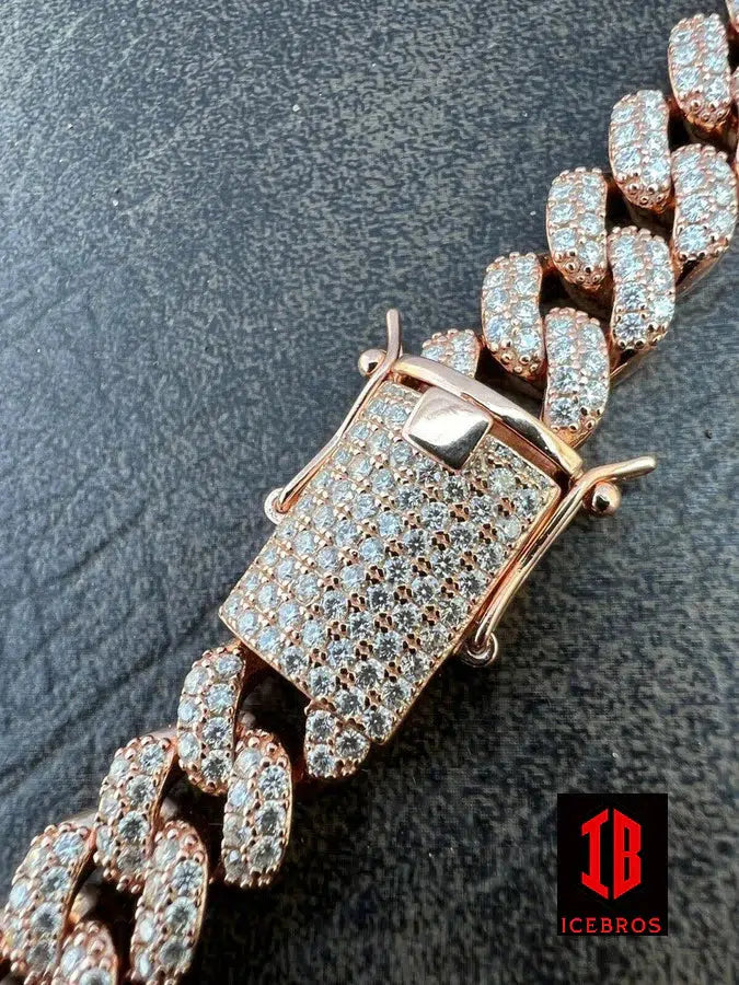 Detailed Veiw of Moissanite Box Clasp Of Rose Gold Miami Curb Cuban Link Bracelet