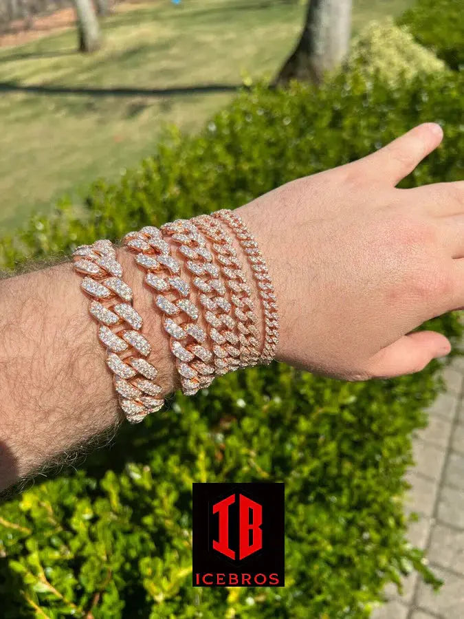 Detailed Veiw of Rose Gold Miami Curb Cuban Link Bracelet For Men's and Women's on Model hand