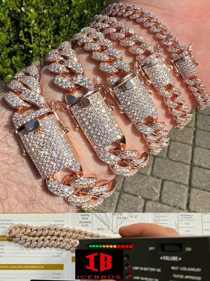 Detailed Veiw of Rose Gold Curb Cuban Link Bracelet Passing Diamond Tester