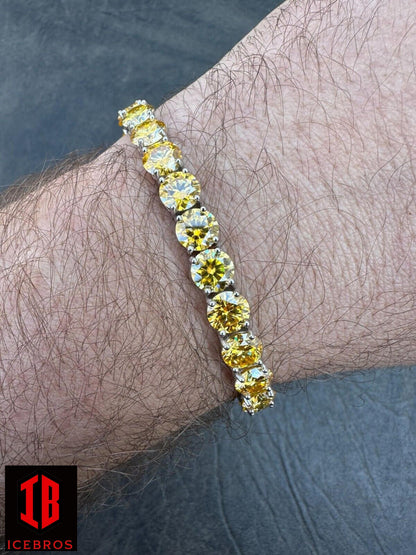 Iced Canary Yellow MOISSANITE 7mm Tennis Bracelet 925 Sterling Silver Diamond Tester