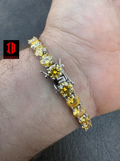 Iced Canary Yellow MOISSANITE 7mm Tennis Bracelet 925 Sterling Silver Diamond Tester