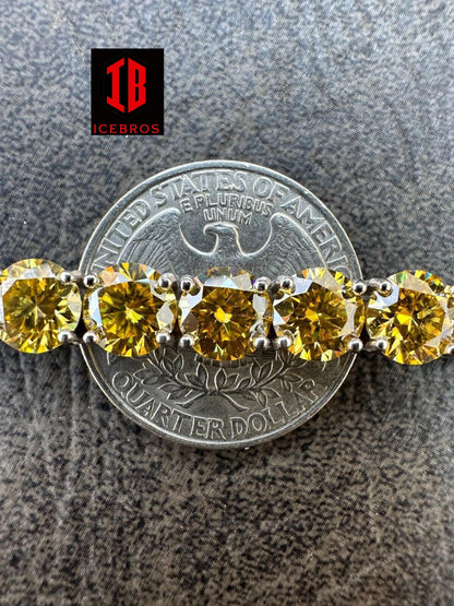 Iced Canary Yellow MOISSANITE 7mm Tennis Bracelet 925 Sterling Silver Diamond Tester