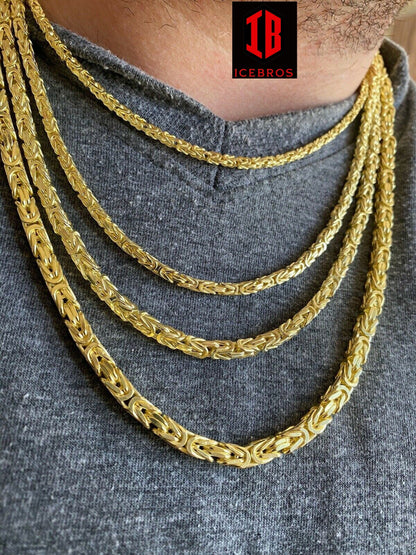 Vermeil 925 Sterling Silver Byzantine Rope Chain Men's Necklace 18-30inch (2.5-6mm)