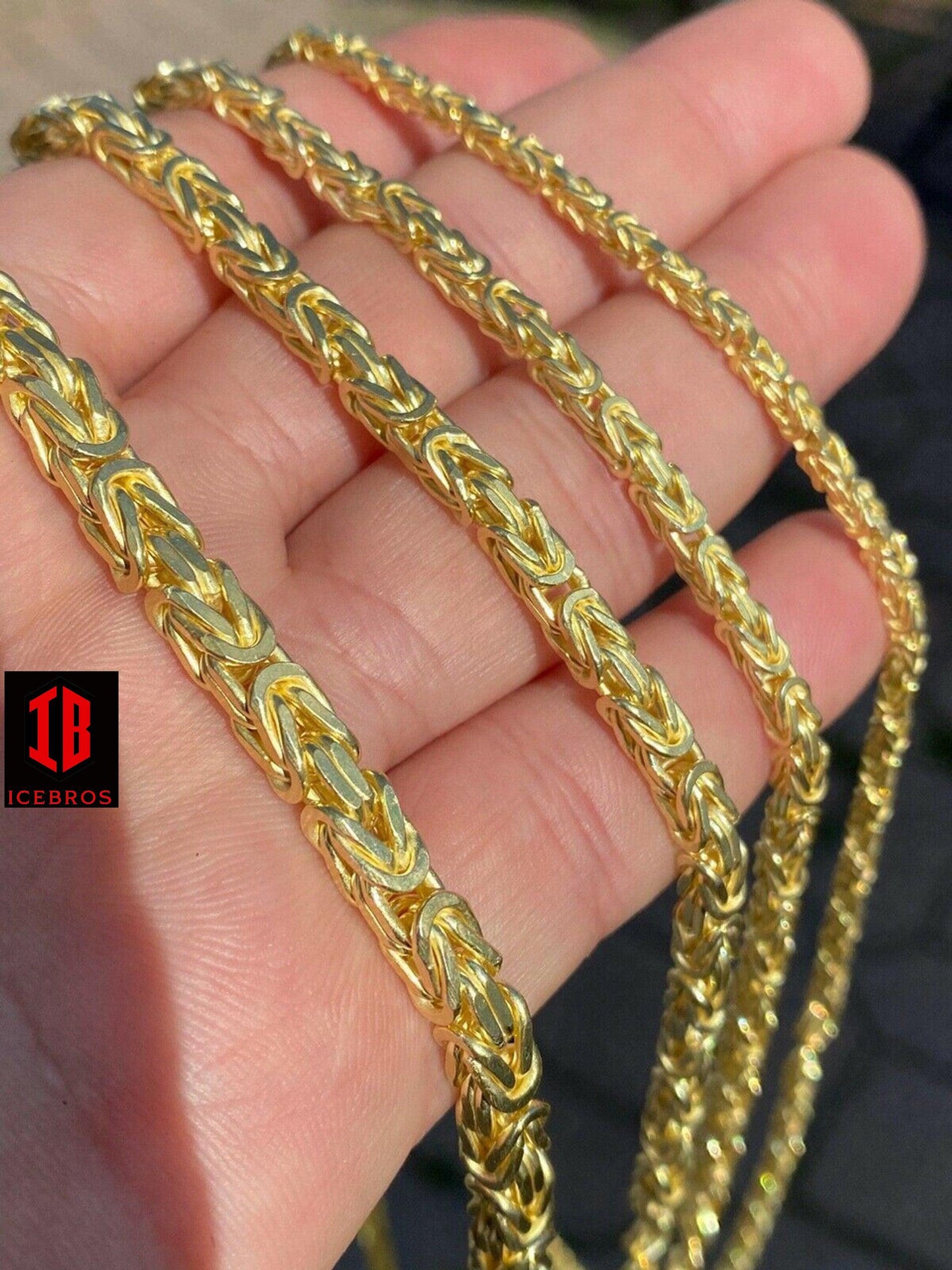 Vermeil 925 Sterling Silver Byzantine Rope Chain Men's Necklace 18-30inch (2.5-6mm)