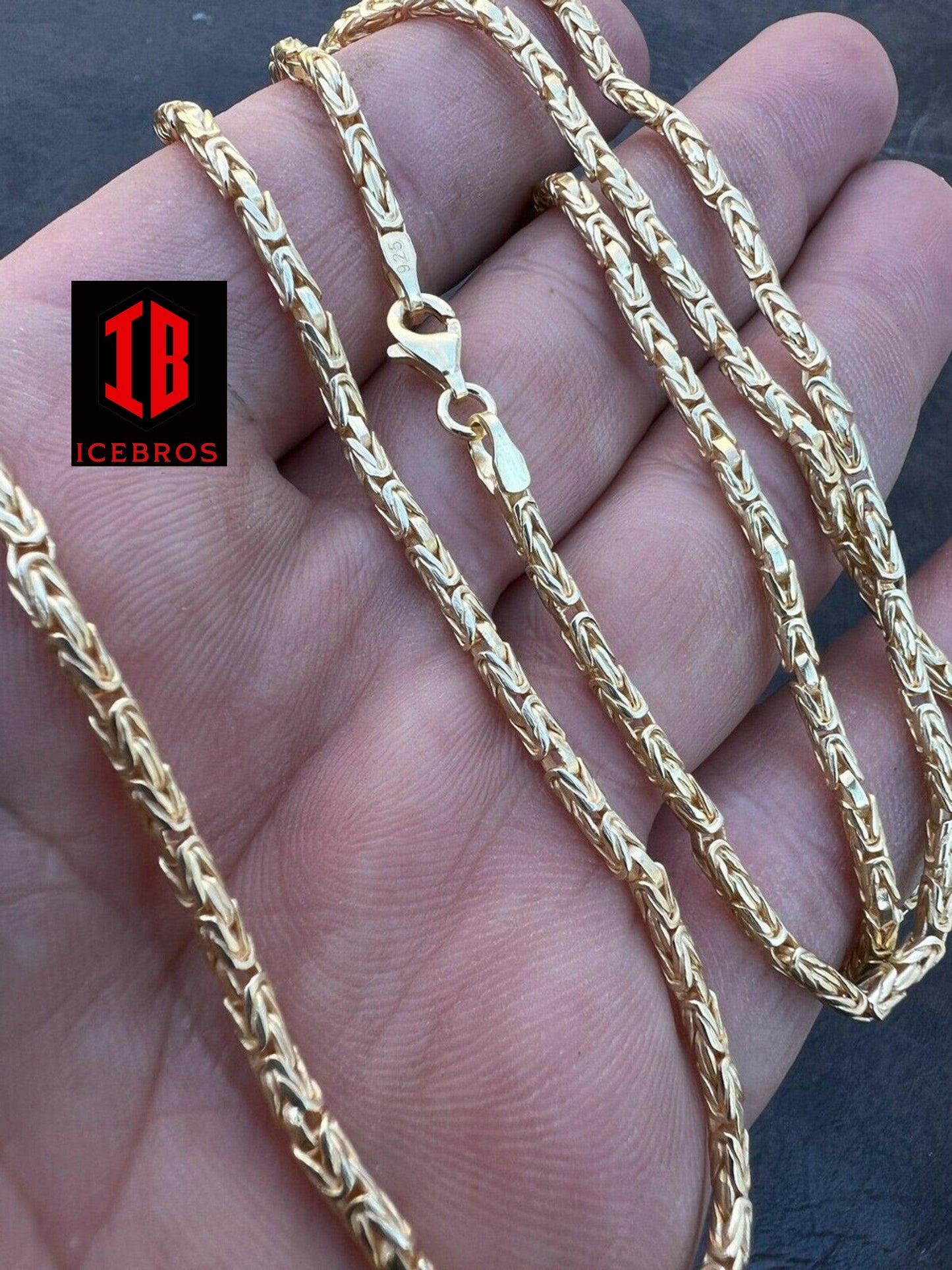 14k Gold Over Vermeil Over 925 Silver Byzantine Rope Chain Necklace 16-30inch (2mm)