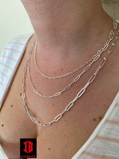 Women's 925 Sterling Silver Ladies Paperclip Rolo Chain Cable Necklace (2.5mm-4mm)