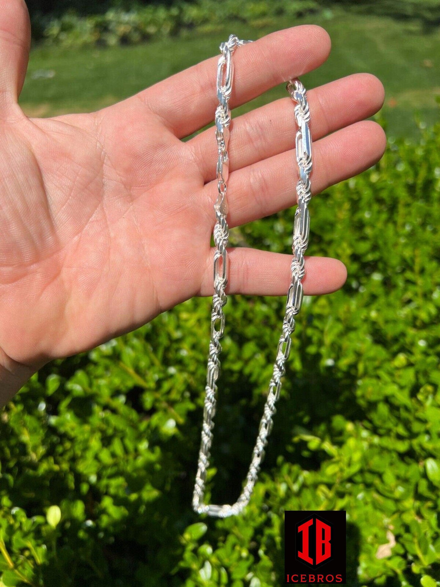 Men's FigaRope Chain Real Solid 925 Sterling Silver Necklace Chain Milano (6mm)