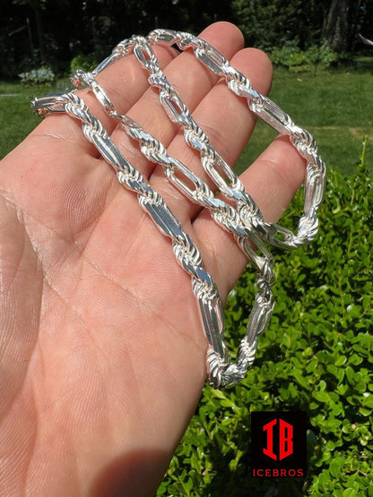 Men's FigaRope Chain Real Solid 925 Sterling Silver Necklace Chain Milano (6mm)