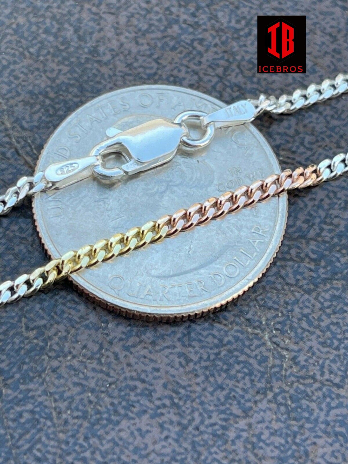 Tri Color Yellow Rose Gold & 925 Sterling Silver Miami Cuban Chain Necklace Lobster Lock (2mm-6mm)