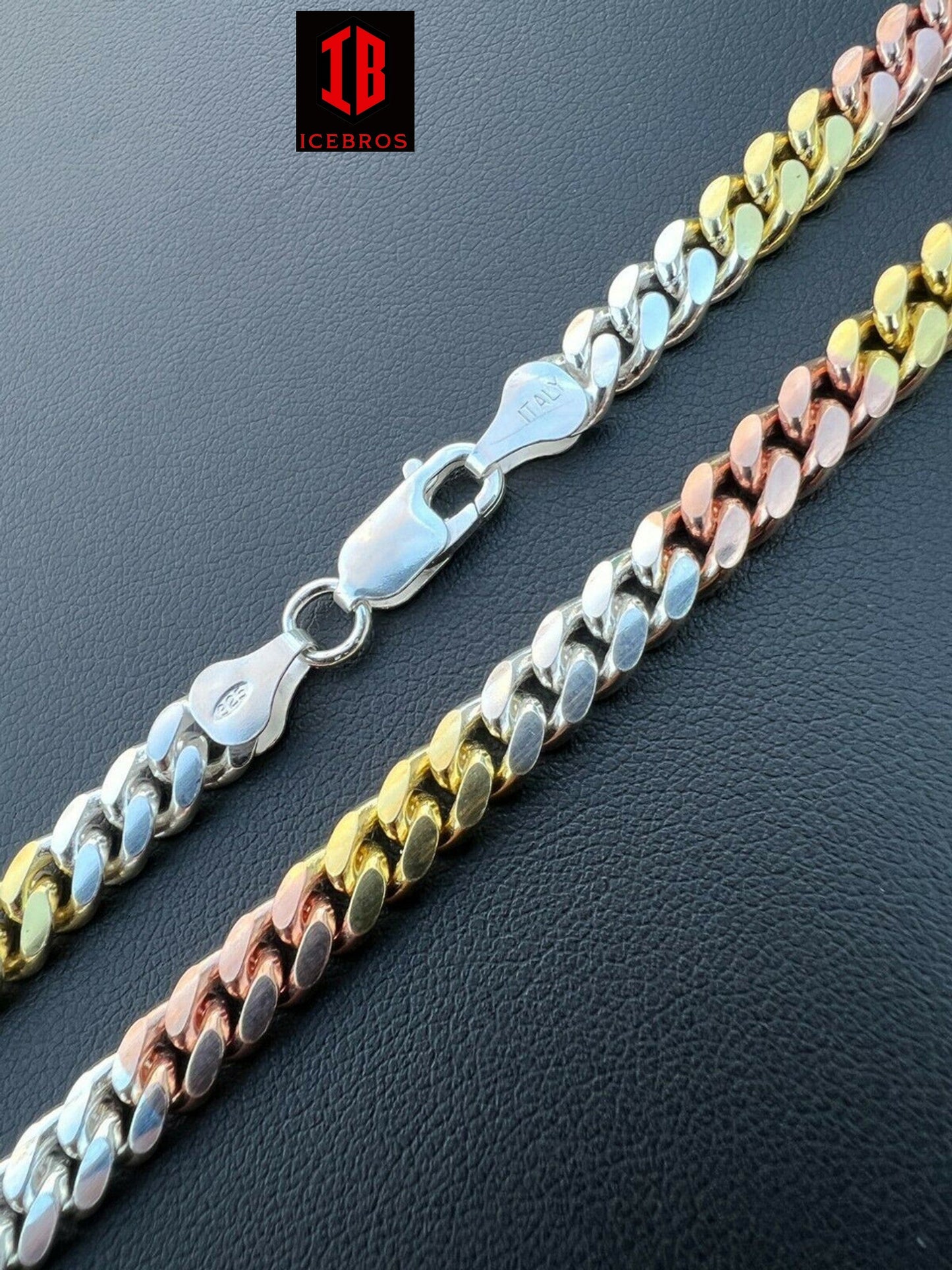 Tri Color Yellow Rose Gold & 925 Sterling Silver Miami Cuban Chain Necklace Lobster Lock (2mm-6mm)