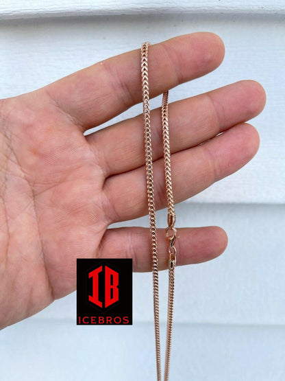 14K Rose Gold Over Solid 925 Sterling Silver Franco Link Chain Solid Necklace (2mm)