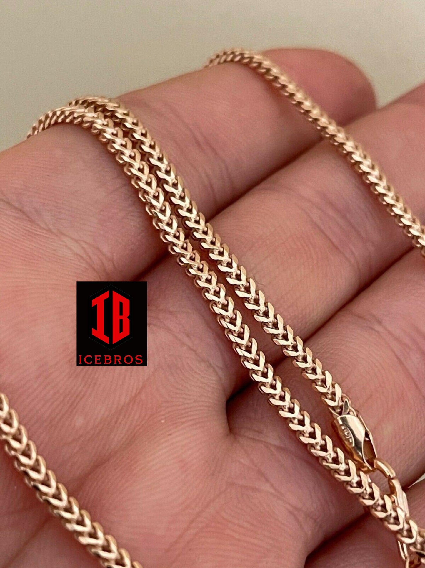 14K Rose Gold Over Solid 925 Sterling Silver Franco Link Chain Solid Necklace (2mm)