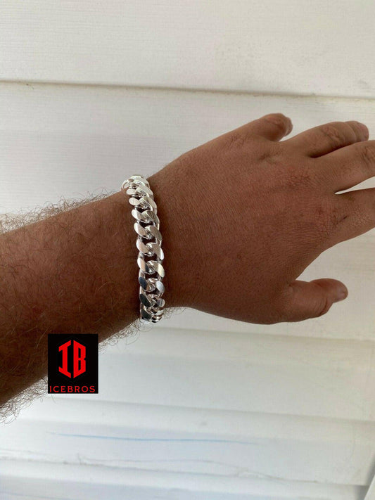 Solid 925 Sterling Silver HEAVY Miami Cuban Box Lock Bracelet ITALY (12mm)