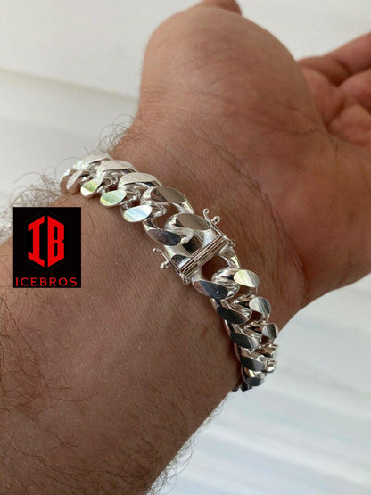 Solid 925 Sterling Silver HEAVY Miami Cuban Box Lock Bracelet ITALY (12mm)