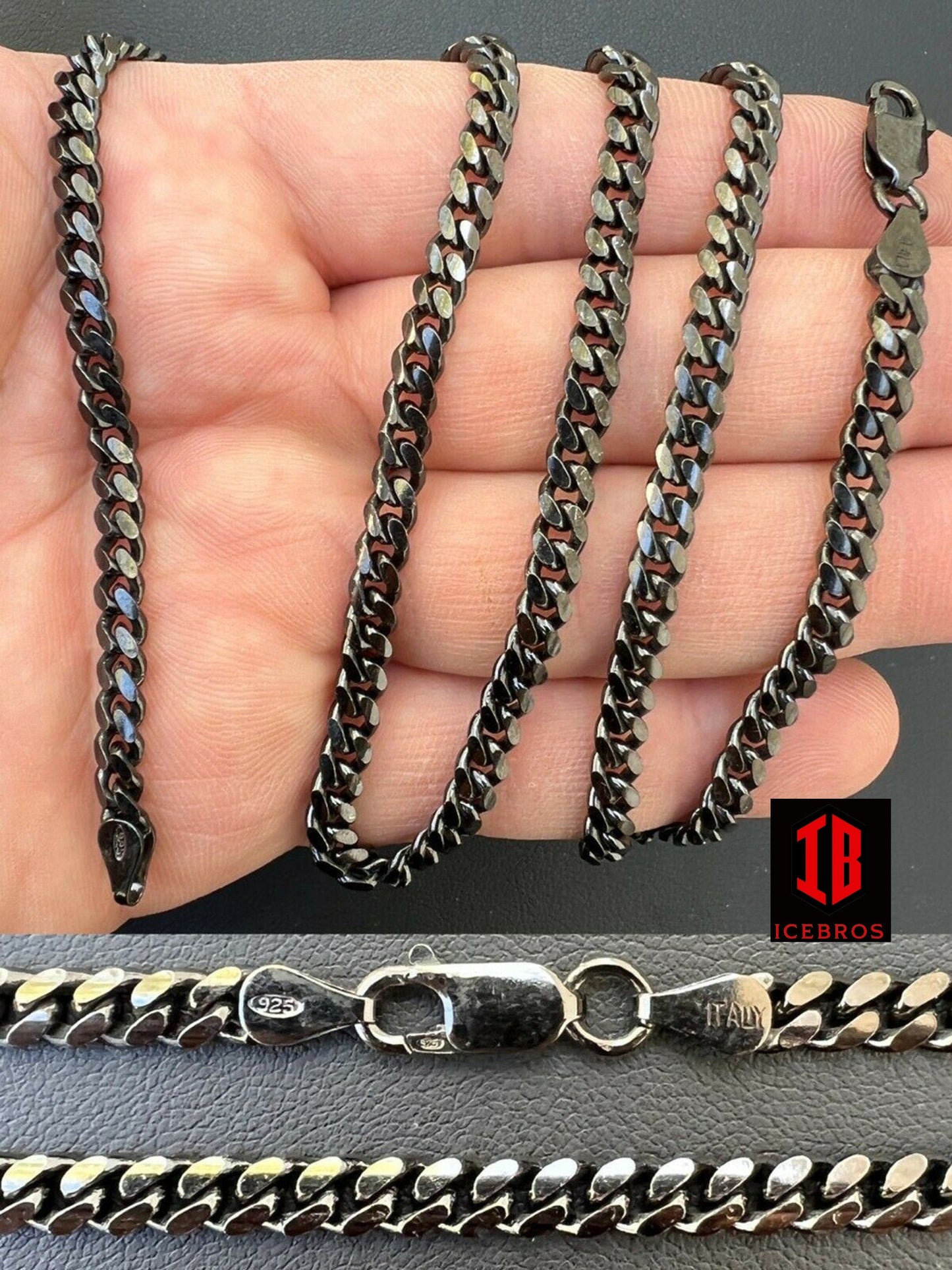 Miami Cuban Link Chain Necklace Black Oxidized Rhodium 925 Sterling Silver (5mm)