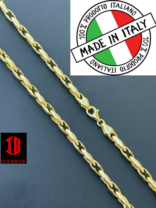 Mens 925 Sterling Silver Custom Anchor Rolo Link Chain Necklace (5mm)