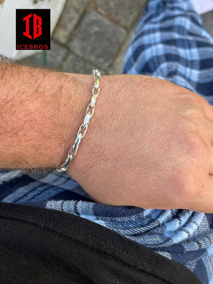 Mens 925 Sterling Silver Custom Anchor Rolo Link Bracelet (5mm)