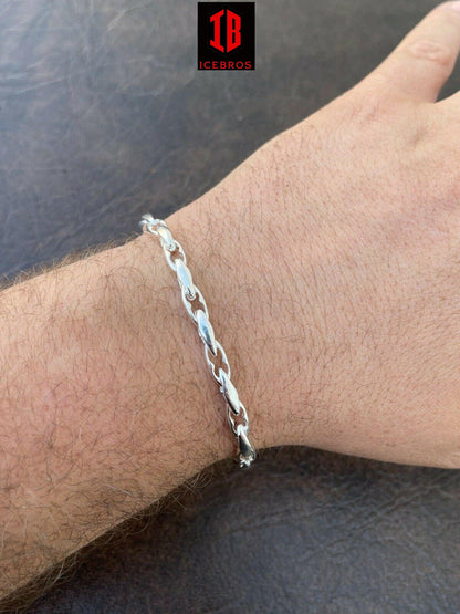 Mens 925 Sterling Silver Custom Anchor Rolo Link Bracelet (5mm)