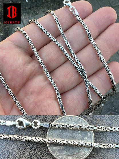 Real 925 Sterling Silver Black Rhodium Micro Byzantine Rope Chain Necklace (2mm)