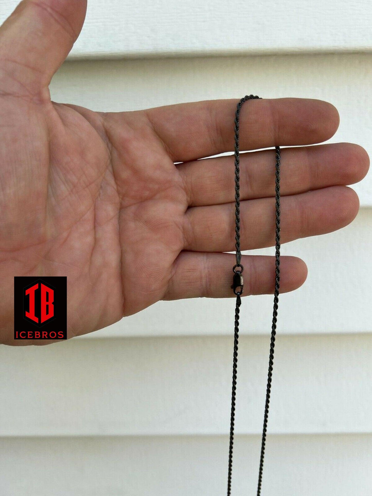 2mm Rope Chain Necklace Oxidized Black Rhodium Solid 925 Sterling Silver 16-30inch