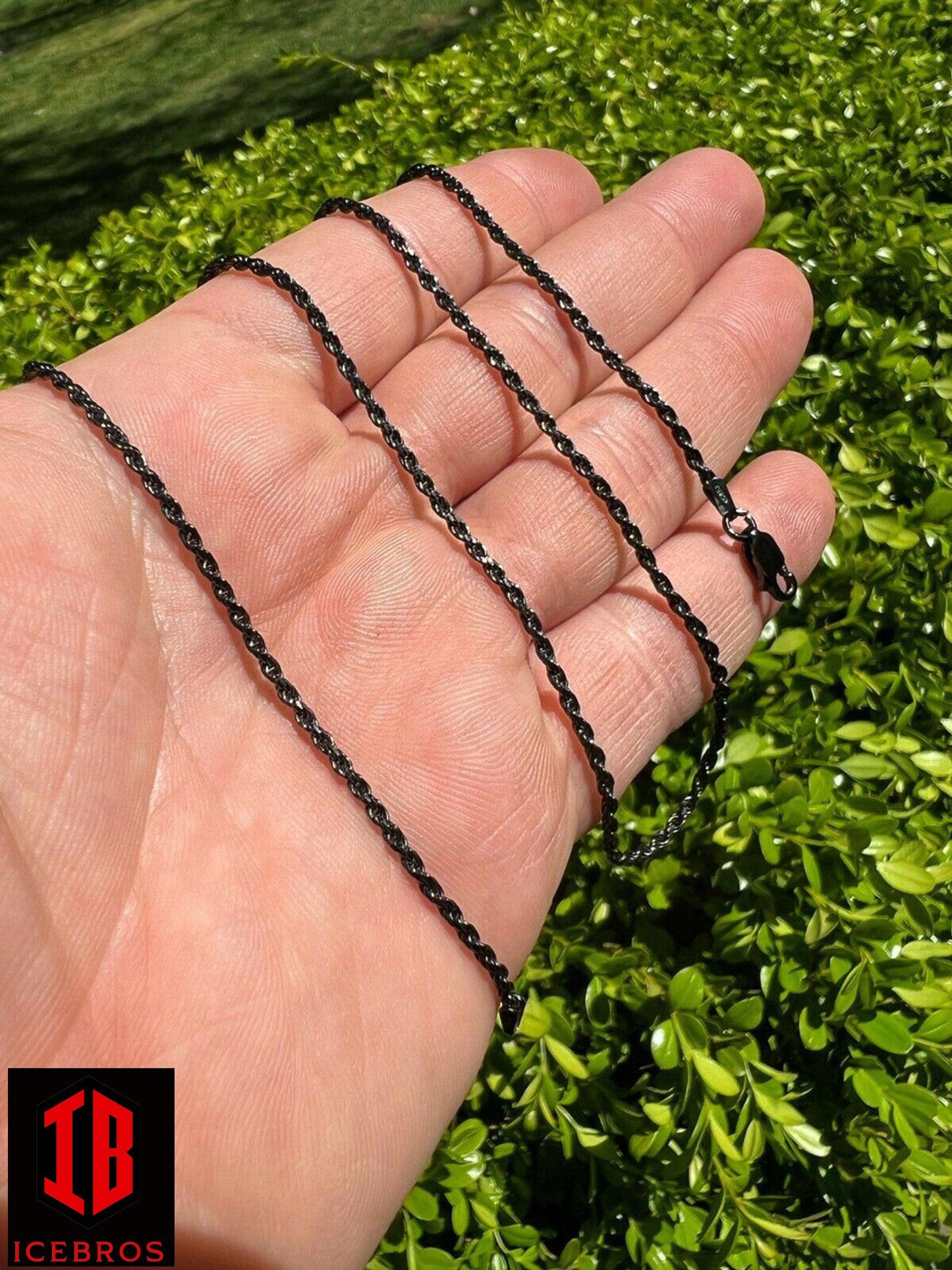 2mm Rope Chain Necklace Oxidized Black Rhodium Solid 925 Sterling Silver 16-30inch